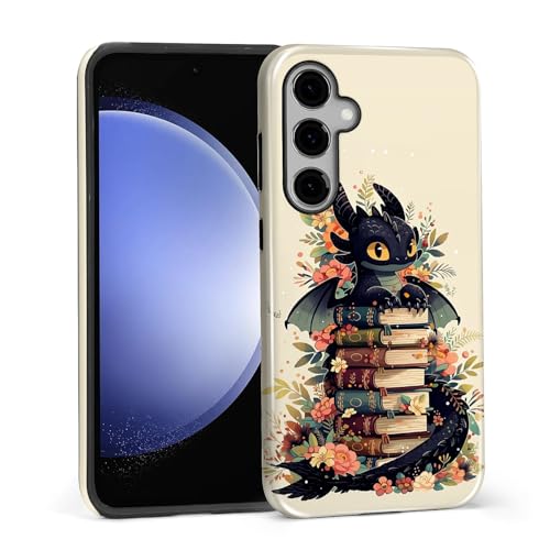 Compatible with Samsung Galaxy S24 Plus Case - Dual-Layer Protection, Hard Shell with Silicone Interior,Slim Scratch Resistant Shockproof for Woman Men- Bookish Dragon Blossom