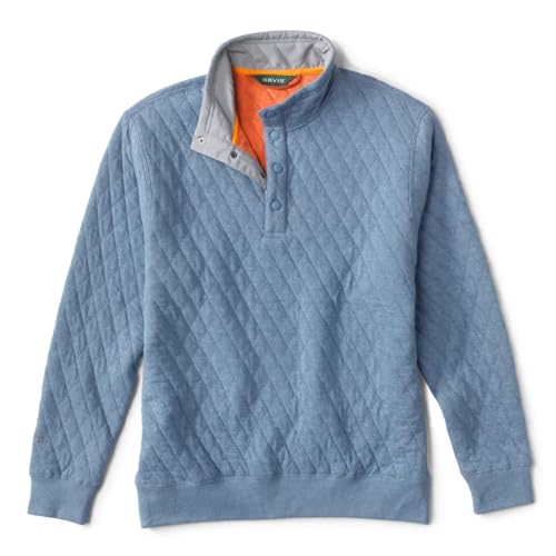 Orvis Outdoor Quilted Snap Men's Pullover Sweatshirt - Mockneck Style Sweatshirt For Men with Four-Snap Quarter Placket