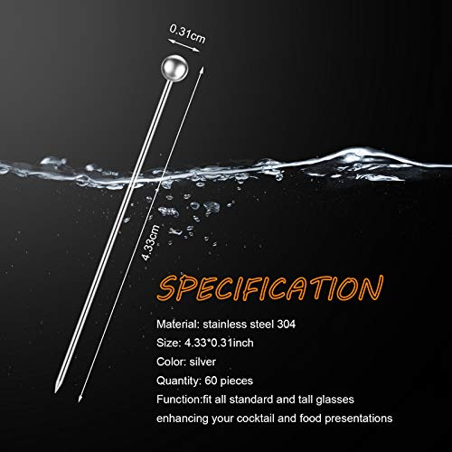 60 Pieces Cocktail Picks Stainless Steel Cocktail Skewers Set Reusable Metal Martini Picks 4.3 Inches Sandwich Appetizer Toothpicks For Party Home Bar #TOP1