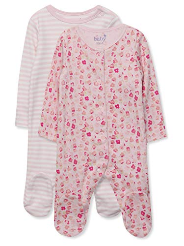 M&Co Floral Stripe Sleepsuits Two Pack (Tinybaby-18Mths) Pink 3/6 Mnths