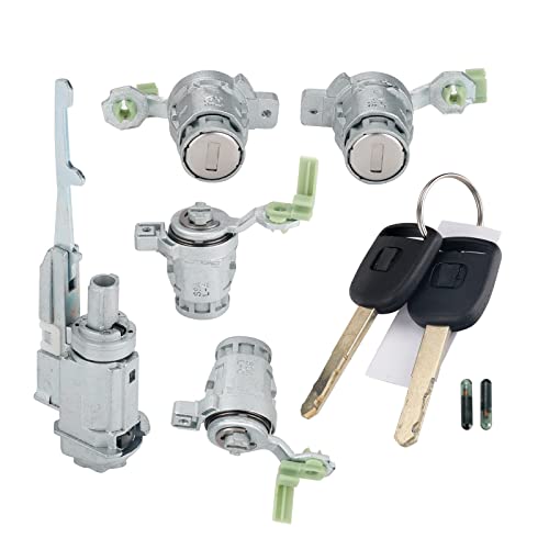 Ignition Switch Cylinder & 4 Left&Right Door Lock Cylinder W/ 2 Keys& Chips Compatible With Honda 2003-2005 Civic 2002-2006 Cr-V 2003-2011 Element 2004 2005 S2000 #TOP1