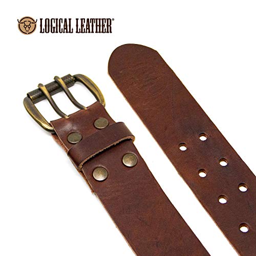Logical Leather Men's Work Belt - Heavy Duty Genuine Full Grain Leather Double Prong Belts - Brown 32 #TOP6