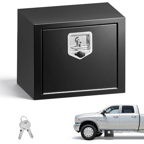 VEVOR Underbody Truck Tool Box 18 x 12 x 14 Inch Heavy Duty Steel Trailer Storage Box with Lock & Keys Waterproof Trailer Storage Organizer Under Body Chest with T-Handle for Truck Van SUV Black