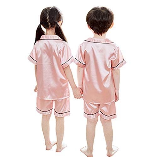 Little Boys Girls Short Satin Pajamas Set Classic Silk Pjs Toddler Kids 2 Piece Sleepwear Button-Down Short Sleeve2