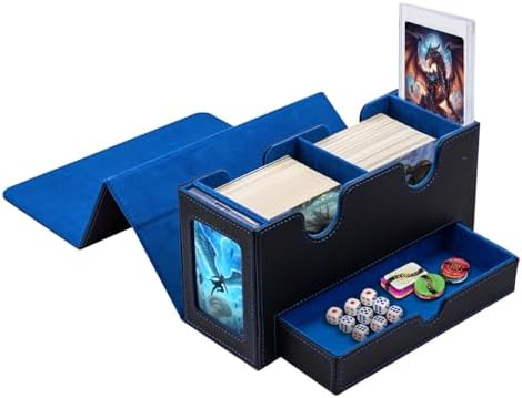 Tolesum Deckbox mit Würfelfach,2 Kartenfächer und Sichtfenster-Blau | TCG Sammelkarten Aufbewahrungsbox, MTG Deckbox aus Kunstleder mit Mikrofaser, 300+ Karten ohne Hülle