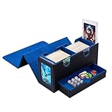 Tolesum Caja De Tarjetas De Doble Capa Para Mtg, Con Cajón De Dados, 2 Ventanas Laterales, Caja De Cubierta Magnética Con Capacidad Para Más De 300 Tarjetas Para Tarjetas Commander Tcg - Azul Negro