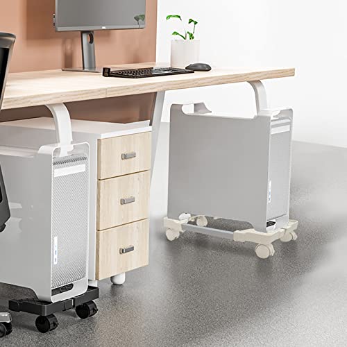 Deston Computer Tower Stand Cpu Rolling Cart, Adjustable Mobile Pc Cart Holder, Desktop Atx-Case Rolling Dolly On Casters, Computer Host Stand With Brake Wheels Under Home Office Desk (White) #TOP6