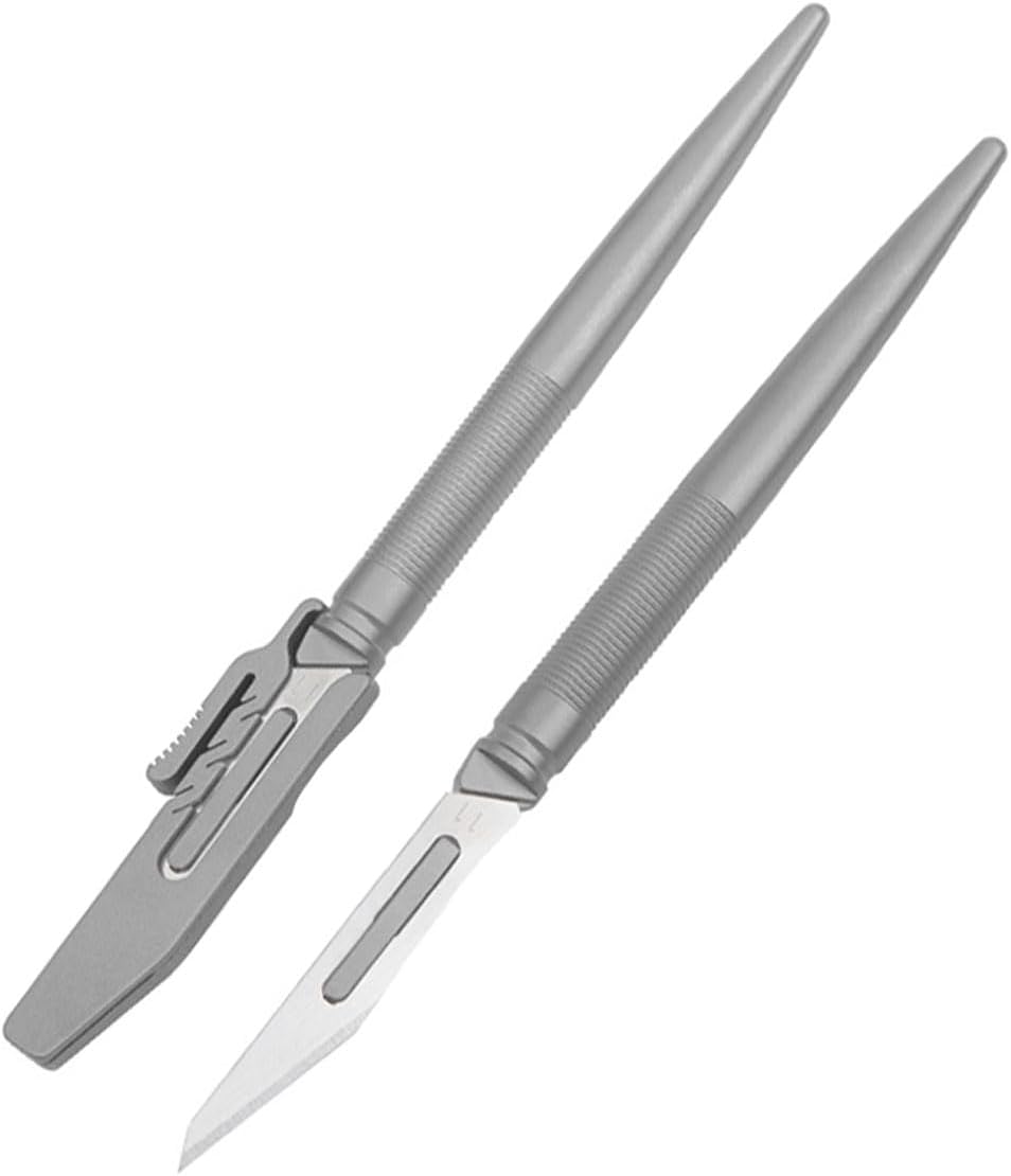 TS476 Small Slim Pocket Scalpel Knife, 10pcs #11 Replaceable Blades, 4.76 inches TC4 Titanium Handle