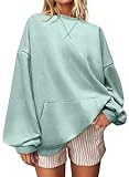 UEU Women's Oversized Striped Sweatshirt Casual Long Sleeve Crewneck Pullover Tunic Tops With Pockets LightGrayBlue Large