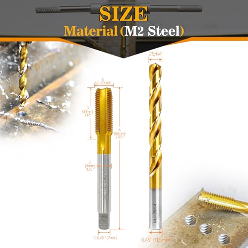 Image of 1 /2 inch-20 UNF Tap and 29 /64 inch Drill Bit Kit, M2 HSS Drill and Tap Set, Combination of Drill and Tap Kit for Metal