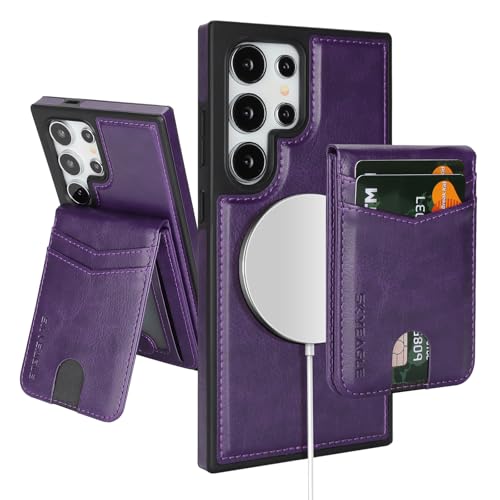 SkyEagle Compatible with Magsafe 2 in 1 Detachable Samsung Galaxy S25 Ultra Wallet Case with Card Holder,Women Men Magnetic PU Leather RFID Blocking Flip Kickstand Credit Slots,Purple