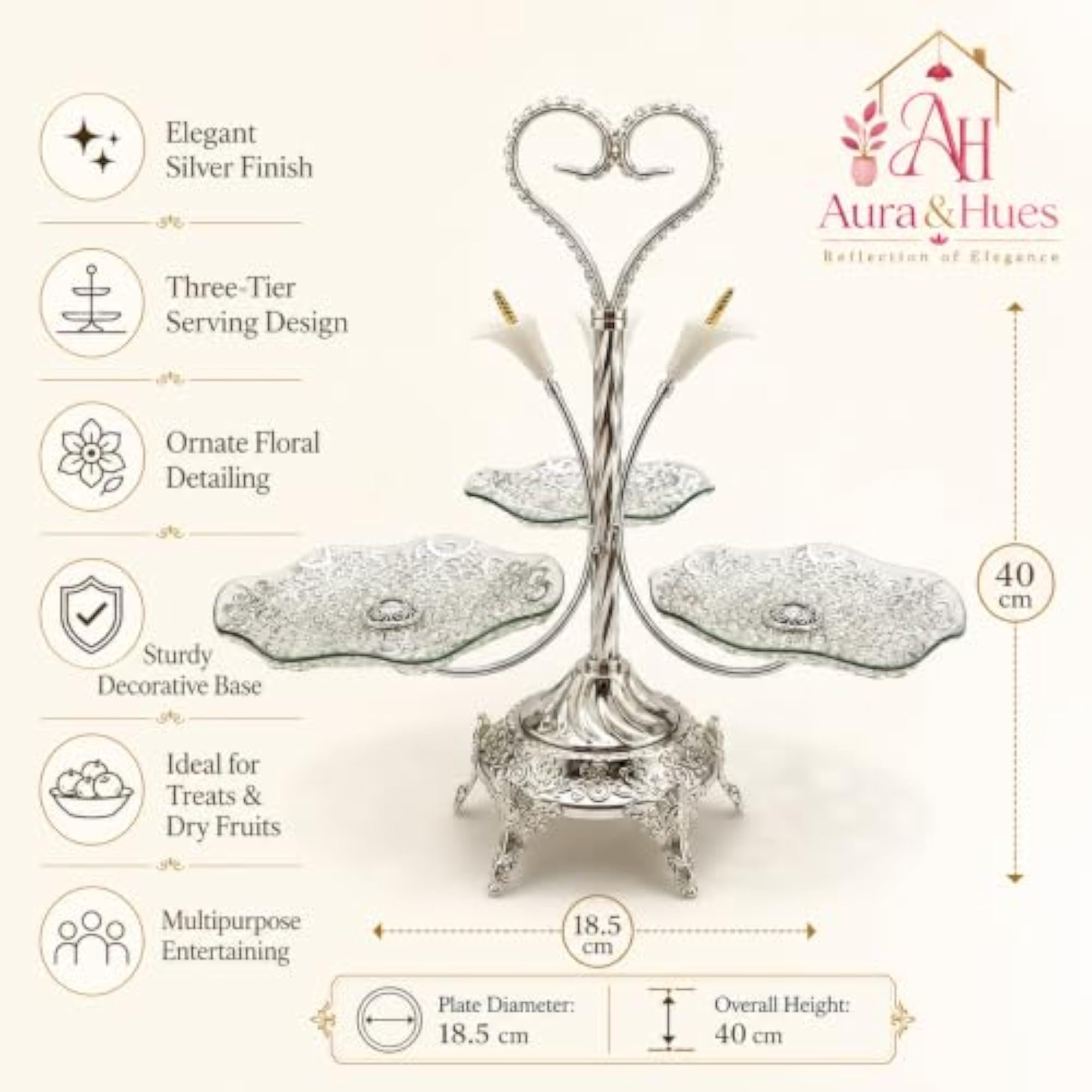 Premium 3-Tier Serving Stand, Luxury Silver Finish
