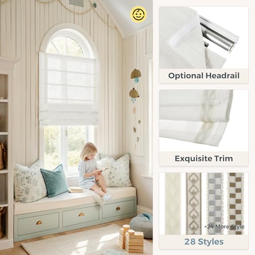 Image of TWOPAGES Liz No Drill Cordless Roman Shades Linen Textured Roman Blinds for Windows, Custom Made Room Darkening Blackout Roman Window Shades, Hardware Included, Ivory White, 1 Piece
