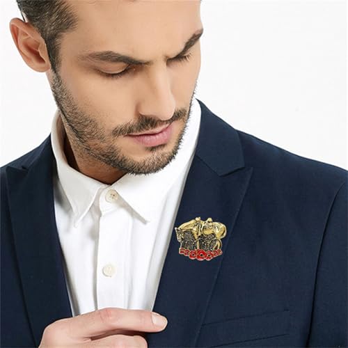 Image of Dreuyet Horse Brooch Pin Horse Racing Suit Lapel Pin for Women Men Rhinestone Antique Gold Horse Animal Brooch Clothing Outfits Accessory Jewelry