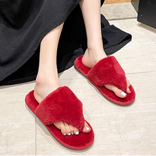 Women's Fuzzy Fluffy House Slippers Cute Plush Flip-flops Memory Foam Band Slip on Shoes Indoor Outdoor Open Toe Sandals2