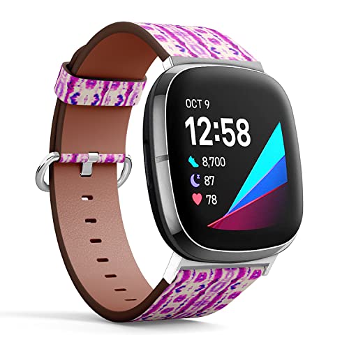 CJBROES Replacement Leather Watch Band, Compatible with Fitbit Versa 3 and Fitbit Sense of Wristband Bracelet Accessory - Hand Painted Watercolor