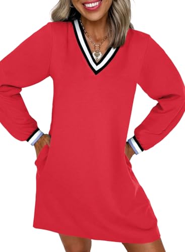 EVALESS Womens Dresses 2026 Spring Fall V Neck Long Sleeve