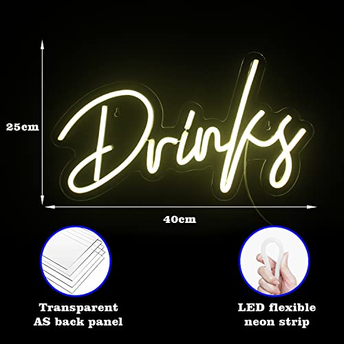 Bar Sign,Neon Signs For Wall Decor,Warm White Neon Light Drinks Letters Led Neon Bar Signs Usb Powered Light Up Wall Decor For Teen Boys Room Bedroom Restaurant Bar Hotel #TOP4