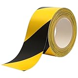 THKULKME 2 Inch x 110FT Black & Yellow Warning Tape Caution Tape | Strong Adhesive, Waterproof, Wear Resistant, Durable Safety Stripe for Floors Walls Stairs Industrial Home Garage Factory Equipment