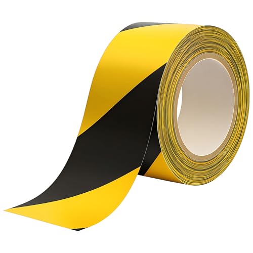 THKULKME 2 Inch x 110FT Black & Yellow Warning Tape Caution Tape | Strong Adhesive, Waterproof, Wear Resistant, Durable Safety Stripe for Floors Walls Stairs Industrial Home Garage Factory Equipment