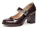 VenusCelia Women's Mary Jane Pumps Heeled Shoes (6.5 M US,Brown)