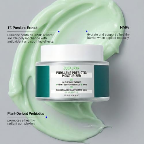 EqualRXN Purslane Prebiotic Moisturizer - Lightweight Daily Skin Repair Hydrating Gel-Cream with 1% Purslane Extract & Ceramide for All Skin Types