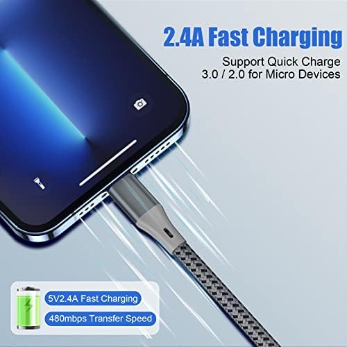 Micro USB Cable 1M 2M 2Pack, Android Charger Cable, Nylon Braided Micro Charging CableCompatible With Samsung Galaxy J7, S7, S6, Kindle Fire, Fire HD tablets, PS4, Sony, HTC, LG, Motorola, Etc Grey