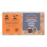 by Amazon Capsule di caffè compostabili a casa compatibili con Nespresso, 100% Arabica colombiano, 20 pezzi, Certificato Rainforest Alliance