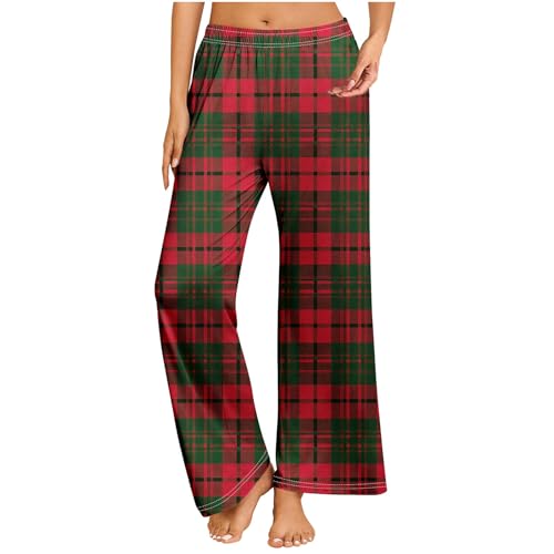 Girls Pants Color Pattern Loose Lounge Jogger Pants Elastic Waist Green Plaid Christmas Pajamas Long Bottoms Trouser