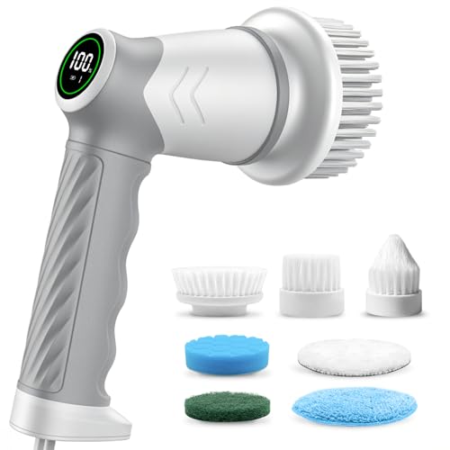 DAESUNG Electric Spin Scrubber, New Electric Bathroom Brush with 7 Replaceable Heads, Power Scrubber with LED Display, Electric Scrubbers for Cleaning Shower, Tile, Grout, Sink