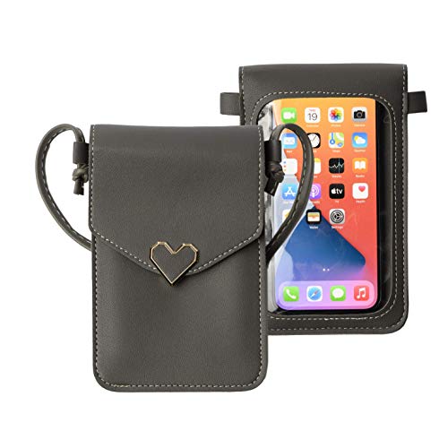 Stylish Crossbody Mobile Phone Bag with Shoulder Strap - Touch Screen Purse, Fits Most Smartphones  Keeps Cash, Credit Cards, Phone Screens Safe - Dark Gray