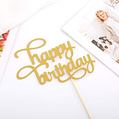 Leeleean Happy Birthday Cake Topper - Single-Sided Gold Glitter Shower Cake Topper For Photo Booth Props, First Anniversary Party Cake Smash Decorating (Happy Birthday Gold Glitter Cake Topper) #TOP5
