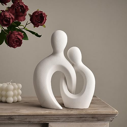 AWNR White Couple Statue Abstract Ceramic Lover Sculpture 9’’H Crossed