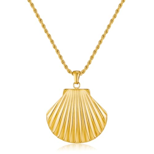 ENSKEFEN Gold Shell Pendant Necklace for Women Gold Summer Sea Shell Charm Necklace Adjustable Chain Ocean Seashell Necklaces Bohemian Beach Necklaces Holiday Jewelry