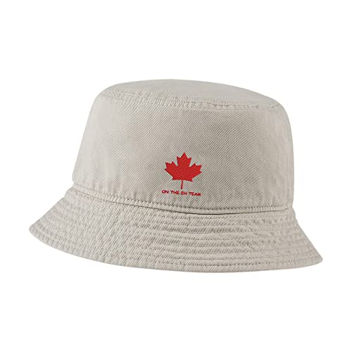 Men's Bucket Hat Canada On The Eh Embroidered Cotton Washed Unisex Casual Fisherman Hat (Beige,7 5/8)