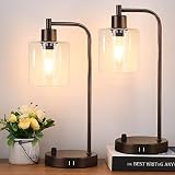 Set of 2 Oil Rubbed Bronze Table Lamps with 2 USB Port, Fully Stepless Dimmable Lamps for bedrooms,