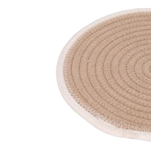 Image of DENOVA Cotton Rope Trivet for Hot Pans and Pot, Heat Resistant Table Mat, Round Handmade, Kitchen and Home Decor, Beige and creame Line Pack of 3