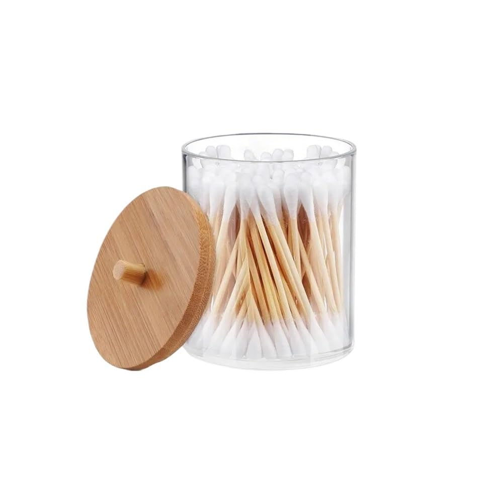 Lianxibag Circle 1Pcs Cotton Swab Holder, Dispenser With Bamboo Lids, Bathroom Storage Jars Containers Clear Plastic(Circle)