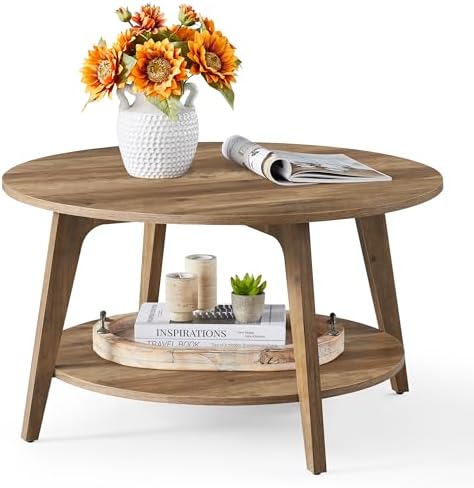 VASAGLE MAEZO Collection - Round Coffee Table, 2-Tier Center Tabl...