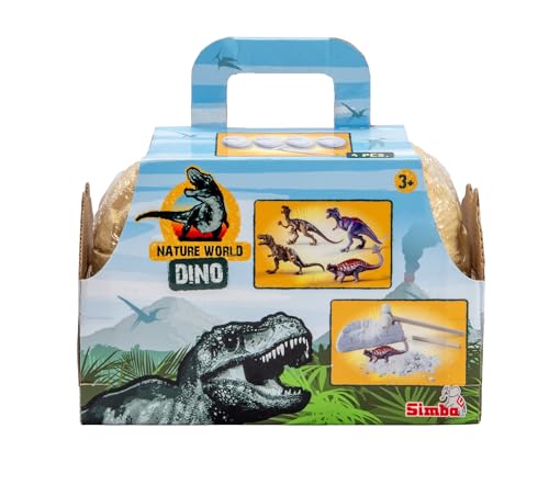 Simba Dinos zum Ausgraben, 4 Dino Eier ca. 10cm, mit je einem Dinosaurier zum Ausgraben, 8-9cm, mit Werkzeug, ab 3 Jahren