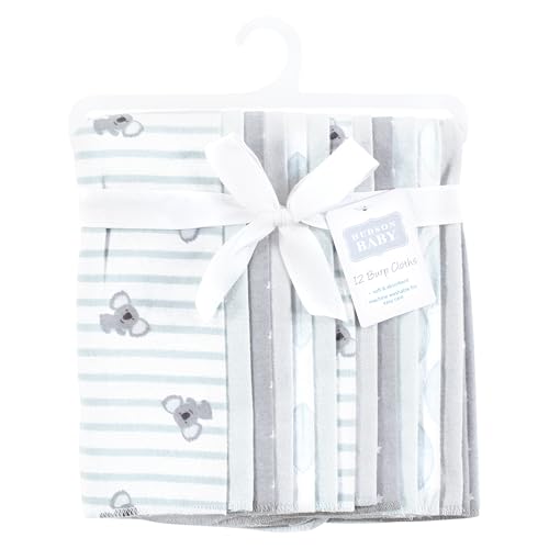 Image of Hudson Baby Cotton Flannel Burp Cloths 12-Pack Bundle, Koala Stripe, One Size