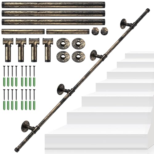 TANiCE Pasamanos de Escalera 150 cm Negro Bronce Antideslizante Barandilla de Pared Tubo Industrial de Hierro Forjado para Interior y Exterior con Montaje Fácil Ideal para Ancianos y Niños