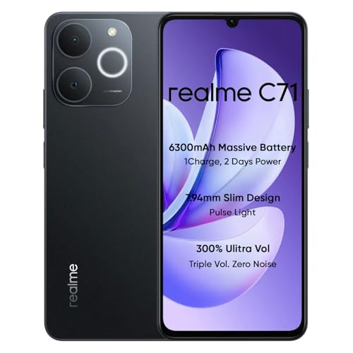 realme C71 4G Smartphone 6GB+128GB,6.745 inch Screen, 90Hz Eye Comfort Display, 6300mAh Battery, 37MP Cameras, Unisoc T7250 Chip, IP54, Obsidian Black view 1