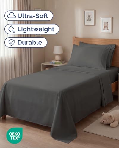 Image of Twin 4 Piece Bed Sheet Set - Comfy, Breathable & Cooling Sheets - Charcoal | Ultra Soft Hotel Luxury Bedding Set with 8-16 Inch Deep Pockets, 1 Flat & 1 Fitted Sheet & 2 Pillowcases, Wrinkle & Fade Free