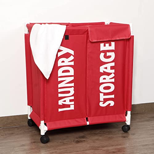 HOKIPO Oxford Fabric Sorter Laundry Basket with Wheels | 2 Compar...