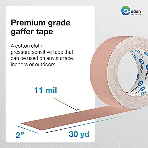 Image of EdenProducts Professional Grade Gaffer Tape 2 inch x30 Yards, Floor Tape for Electrical Cords & Cable, Non-Reflective Matte Finish Gaff Tape, No Residue Multipurpose Tan Gaffers Tape 2 inch (Pack of 2)