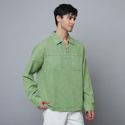 Image of Men's Denim Oversized Tshirt | Full Sleeve | Spread Collar | Casual Wear