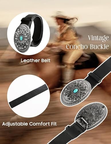 Women's Western Genuine Leather Belt Turquoise Buckle Cowgirl Country Style4