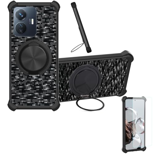 �Ή� Vivo Y77e 5g �P�[�X Phone Case [1�� 9H+�d�x���� �K���X�t�B����][360°��]���X�^���h�A�}�O�l�b�g��]CX-11-HEI