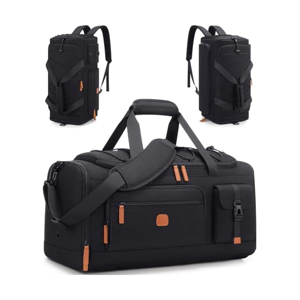 Gym Bag for Men and Women with Shoe & Laptop Compartment, 3-in-1 Sports Travel Duffel Bag Anti-Theft Weekender Carry-On Backpack for Airplane & Workout, Overnight Travel Bag,35L (Black, Medium)